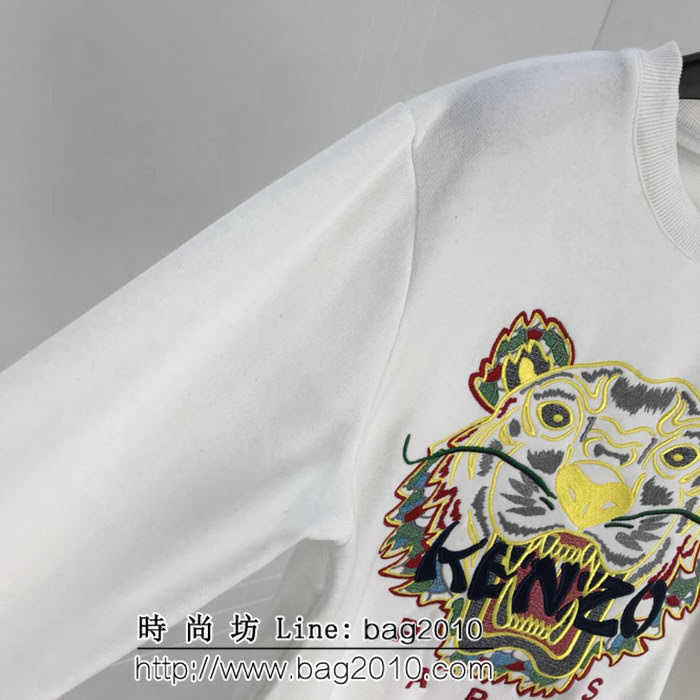 KENZO高田賢三 18ss新配色 經典款 虎頭刺繡 白色薄絨 男款純棉衛衣 ydi1934